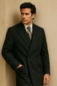 DBCoat Men's Wool Long Designer Men's Wool Men's Peacoat Sale Double Breasted Overcoat Style Full Length Dark Grey