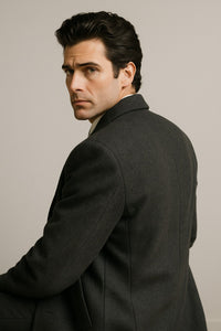 DBCoat Men's Wool Long Designer Men's Wool Men's Peacoat Sale Double Breasted Overcoat Style Full Length Dark Grey