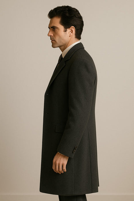 DBCoat Men's Wool Long Designer Men's Wool Men's Peacoat Sale Double Breasted Overcoat Style Full Length Dark Grey