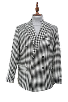 Black Houndstooth Hybrid Fit Double Breasted Jacket