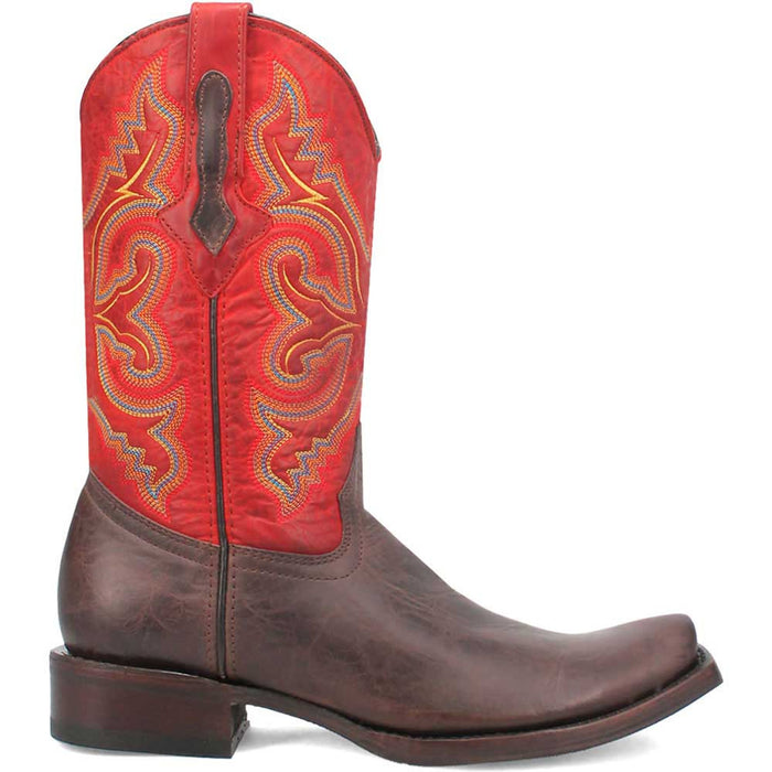 Dingo Brown and Red Snoot Toe Leather Western Boots