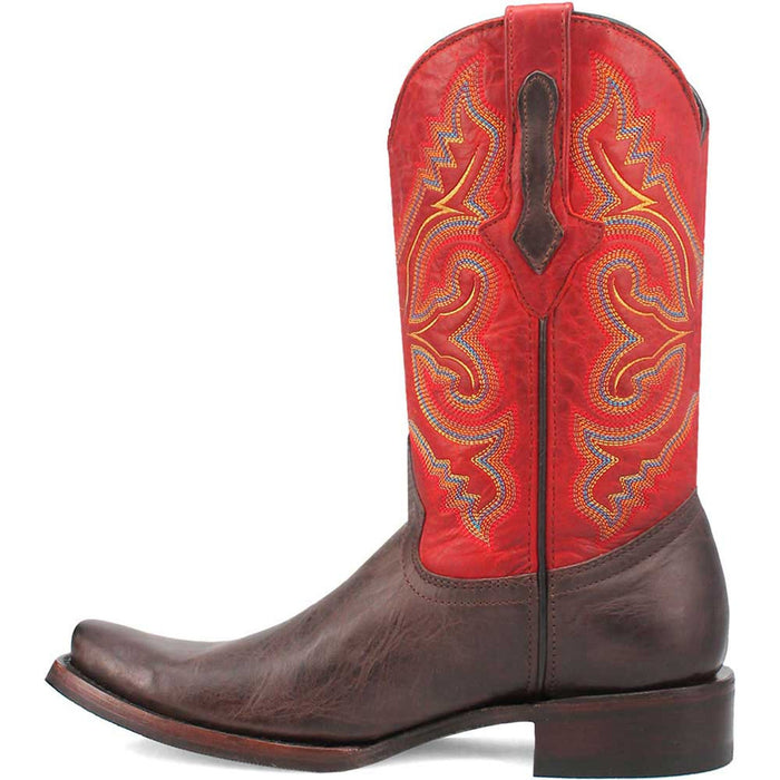 Dingo Brown and Red Snoot Toe Leather Western Boots