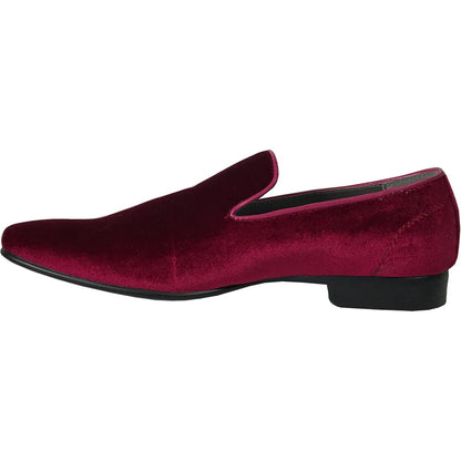 Bravo Mens Modern Slip On Velvet Tuxedo Loafer in Burgundy - Men's Dress Shoes