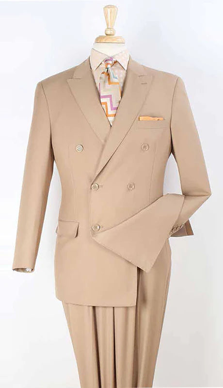 Apollo King Designer Brand Mens Classic Double Breasted Luxury Wool Feel Suit in Camel