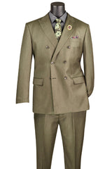 Mens Double Breasted Sharkskin Suit in Dusty Olive Green Modern Fit