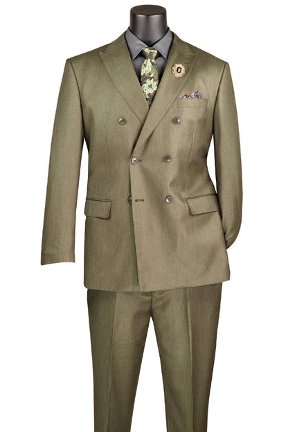 Mens Double Breasted Sharkskin Suit in Dusty Olive Green Modern Fit