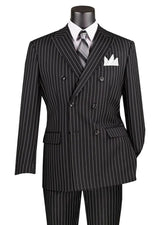 Rockefeller Collection - Double Breasted Stripe Suit Black Regular Fit 2 Piece Modern Fit