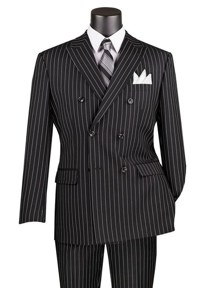 Rockefeller Collection - Double Breasted Stripe Suit Black Regular Fit 2 Piece Modern Fit