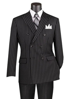 Rockefeller Collection - Double Breasted Stripe Suit Black Regular Fit 2 Piece