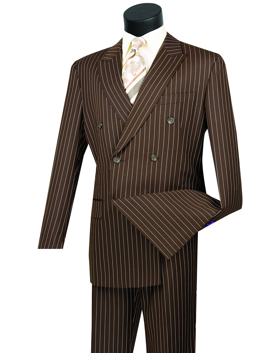Mens Double Breasted Gangster Bold Pinstripe Suit in Camel main image 0