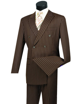 Mens Double Breasted Gangster Pinstripe Suit in Brown - Men's Tuxedo USA