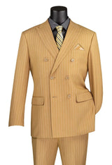 Rockefeller Collection - Double Breasted Stripe Suit Camel Regular Fit 2 Piece Modern Fit
