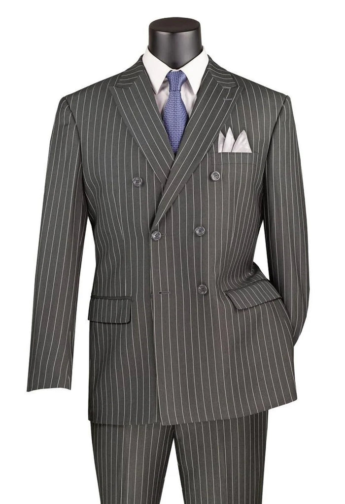 Rockefeller Collection - Double Breasted Stripe Suit Hunter Green Regular Fit 2 Piece Modern Fit