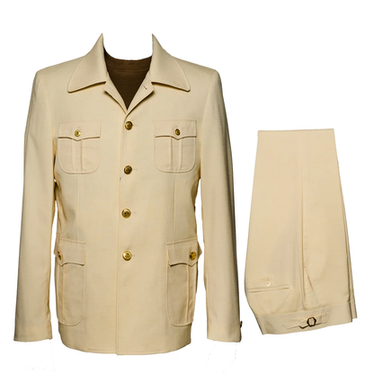 Men’s Black Safari Walking Suit, Utility Jacket and Trousers Casual Dress Set