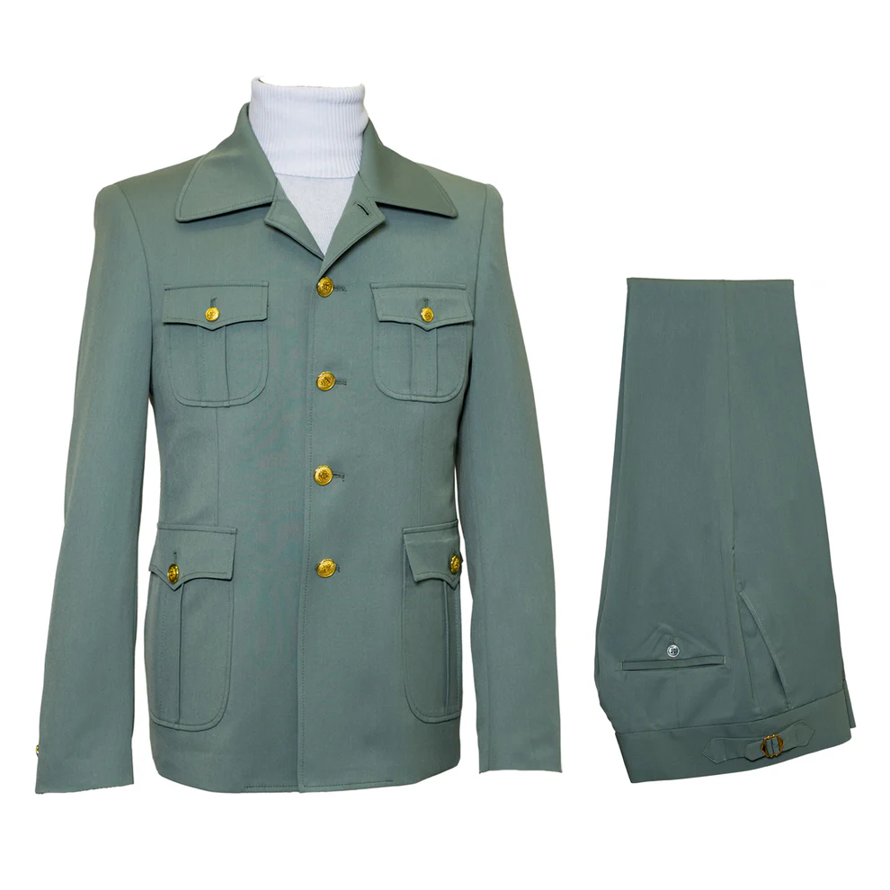 Mens 1970s Fashion Suit - 70's Mens Outfit in Color Olive Green Blazer + Pants