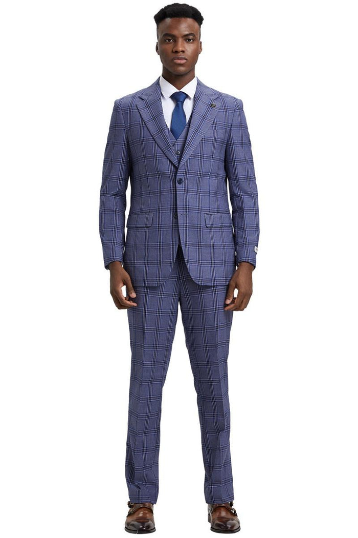 Men's Stacy Adams Two Button Vested Glen Plaid Check Suit in Light Purple Lavender - Image 2