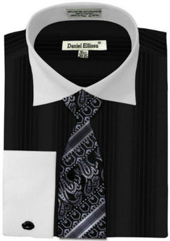 Daniel Ellissa Basic Two Tone French Cuff Set Black White Collar Two Toned Contrast Men's Dress Shirt