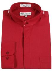 Daniel Ellissa Banded Collar Dress collarless Shirt Burgundy ~ Wine ~ Maroon Color(Wine)  Men's Dress Shirt