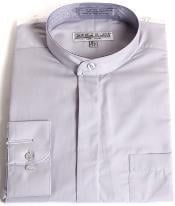 Oriental Mao Chines Style No Collar Men's Daniel Ellissa Mandarin Style Banded Collar Grey fashion Dress Preacher Round Style collarless Men's Dress Shirt