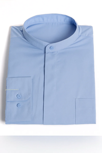Daniel Ellissa Poly-Cotton Blend Banded Collar Light Blue fashion Dress collarless Men's Dress Shirt