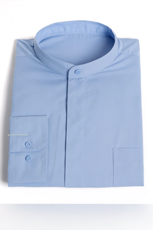 Daniel Ellissa Poly-Cotton Blend Banded Collar Light Blue fashion Dress collarless Men's Dress Shirt