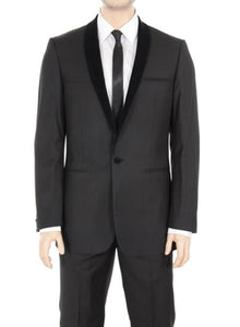 Solid Black Shawl Lapel One Button Suit Tuxedo Tux Men'S Velvet Suit Lapel Collar