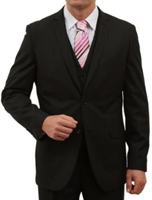 Men's Solid Black 2 Button Front Closure Suit