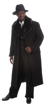 Men's Dress Coat Luxurious Long Maxi Coat Suit Black Fur Lapel + Matching Suit inside
