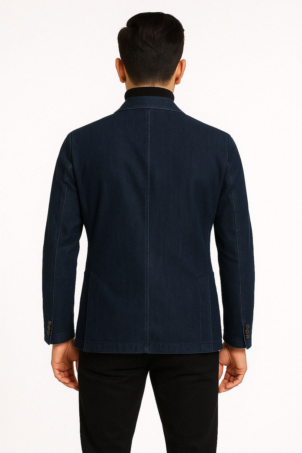Mens Dark Blue Denim Casual Blazer with Notch Lapel and Single Button Closure - Image 2