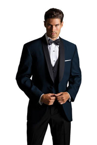 Big and Tall Blue Tuxedo Formal Suit Navy Blue with Black Lapel - Shawl Collar