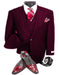 Dark Burgundy Two Flap Front Pockets Double Breasted 100% Percent Fabric Slanted Vest - 100% Percent Wool Fabric Suit - Worsted Wool Business Suit