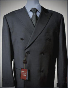 Dark Grey Double Breasted Suits peak lapel wool front With Side Vent Jacket Pleated Pants suit