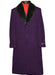 Men's (Removable) Dress Coat Fur Collar Dark Purple 3 Button Overcoat ~ Long Men's Dress Topcoat -  Winter Coat Fabric Also - Three Quarter 34 inch length