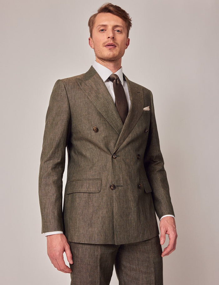 Mens Linen Suit For Beach Wedding - Summer Suit in Dark Green Tailored Fit