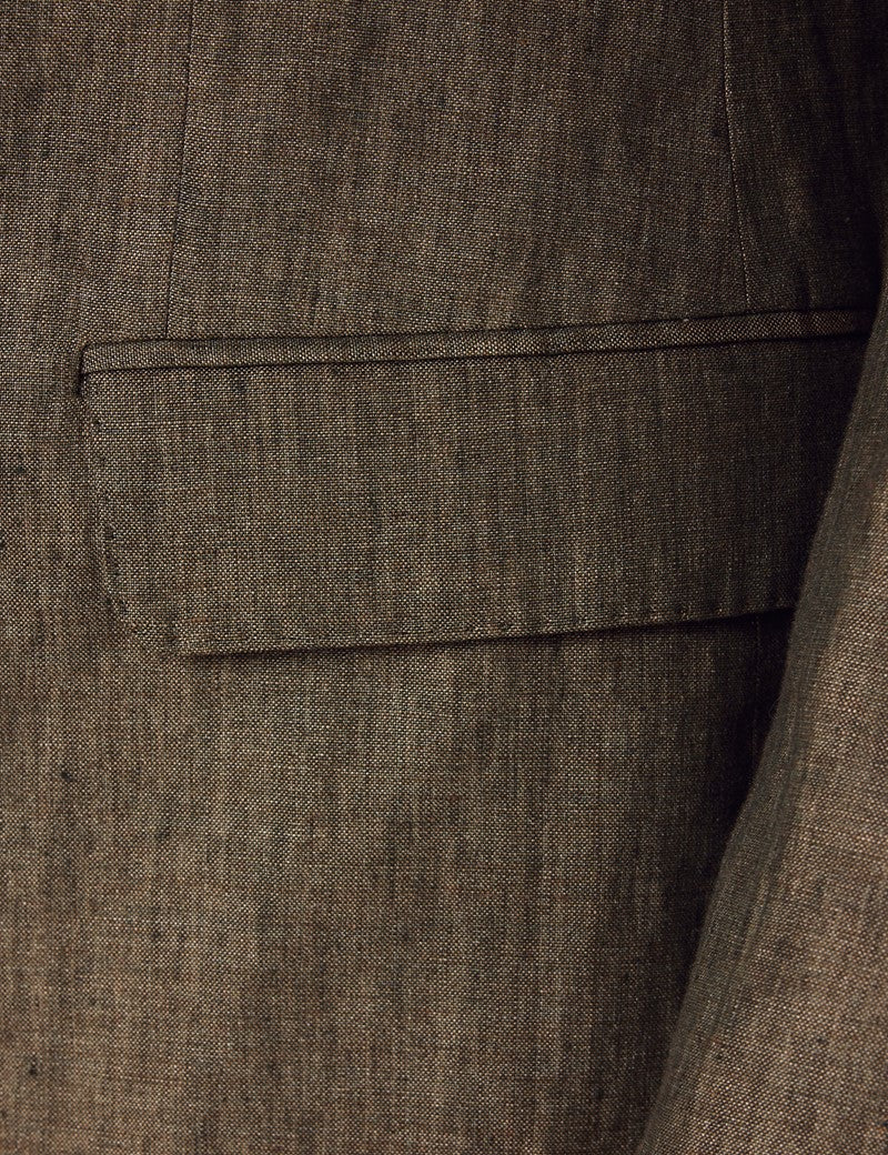 Mens Linen Suit For Beach Wedding - Summer Suit in Dark Green Tailored Fit