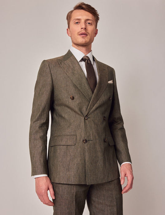 Mens Linen Suit For Beach Wedding - Summer Suit in Dark Green Tailored Fit