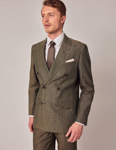 Mens Linen Suit For Beach Wedding - Summer Suit in Dark Green Tailored Fit