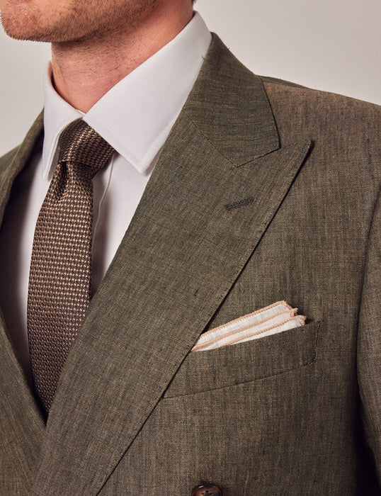 Mens Linen Suit For Beach Wedding - Summer Suit in Dark Green Tailored Fit