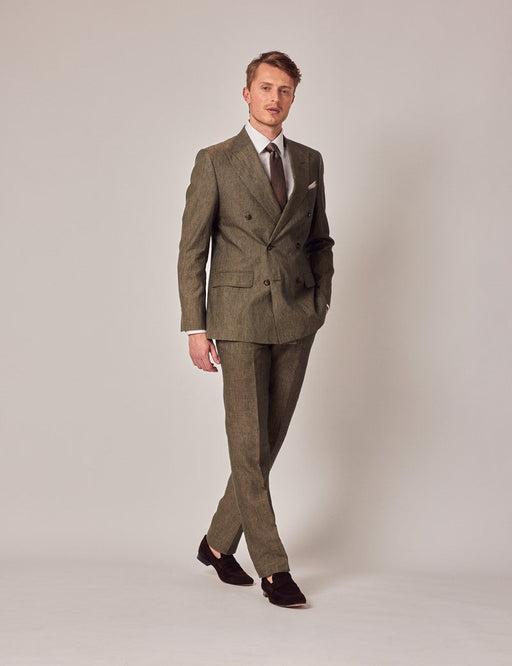 Mens Linen Suit For Beach Wedding - Summer  Suit in Dark Green Tailored Fit