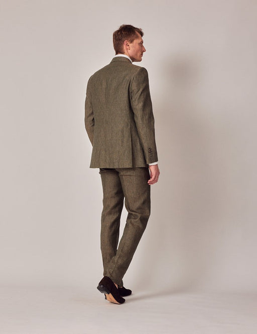 Mens Linen Suit For Beach Wedding - Summer  Suit in Dark Green Tailored Fit