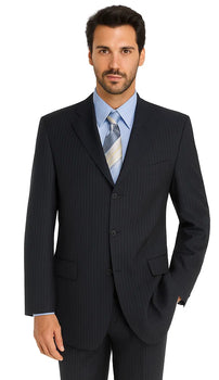 Cheap Priced Men'S Dress Suit For Sale Normal Pinstripe 2or3or4 Button Style Light Weight On Sale Dark Blue Suit - Image 2