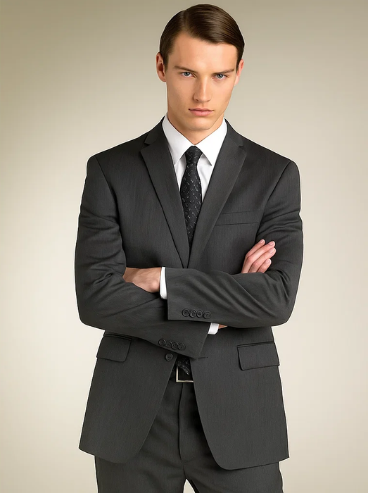 2 Button Peak Lapel Business ~ Wedding 2 Piece Side Vented 2 Piece Cheap Priced Business Suits Clearance Sale For Men Dark Charcoal Gray Tapered Slim Fitted Cut