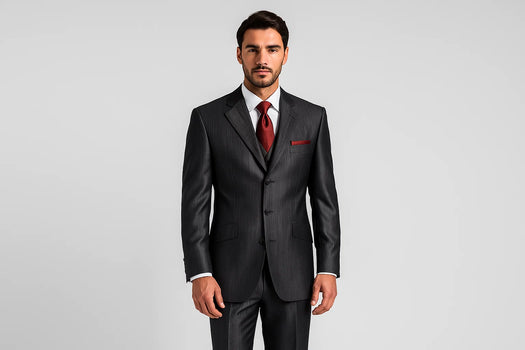 Ticket Pocket 3 Button Peak Lapel Dark Gray Sharkskin Shiny Metallic Jacket & Pants Cheap Priced Business Suits Clearance Sale