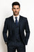 2BV Men's 3 Piece Dark Navy blue Suit For Men Mini Pinstripe ~ Stripe Conservative Italian Design Suit Vested Side Vent Flat Front Pants