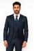 2BV Men's 3 Piece Dark Navy blue Suit For Men Mini Pinstripe ~ Stripe Conservative Italian Design Suit Vested Side Vent Flat Front Pants