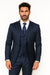 2BV Men's 3 Piece Dark Navy blue Suit For Men Mini Pinstripe ~ Stripe Conservative Italian Design Suit Vested Side Vent Flat Front Pants