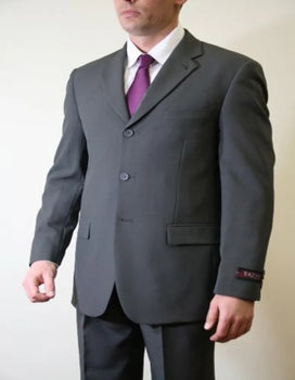 Three Button Suit - Classic Fit Pleated Pants - Men's Basic Three Button Poplin Dark Grey Suit