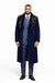 Dark Navy Blue Overcoat ~ Long Men's Dress Topcoat -  Winter coat With Fur Collar in and Fabric