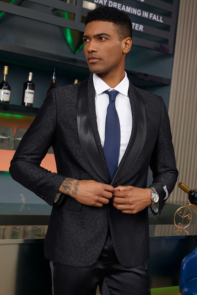 Mens Black Blazer - Men's Stacy Adam's Slim Fit Paisley Prom Tuxedo in Black
