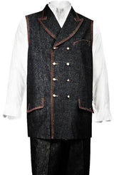 Denim Mens Double Breasted Vest + Denim Jean Black - Men's Denim 2 piece Set